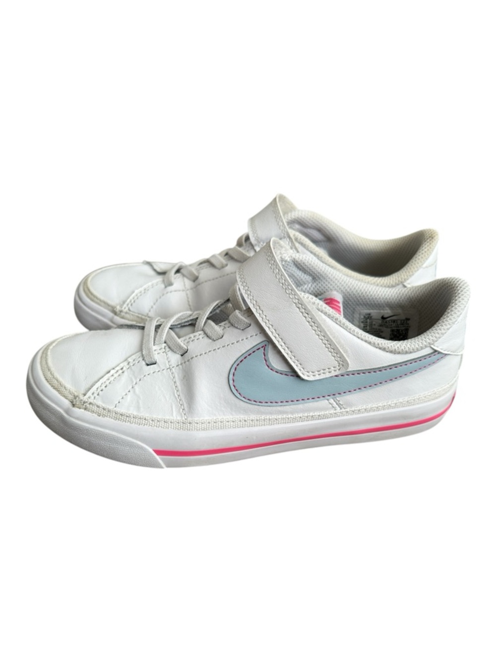Nike Court Legacy Kids Size 1.5 Low Top White Blue Pink Sneakers